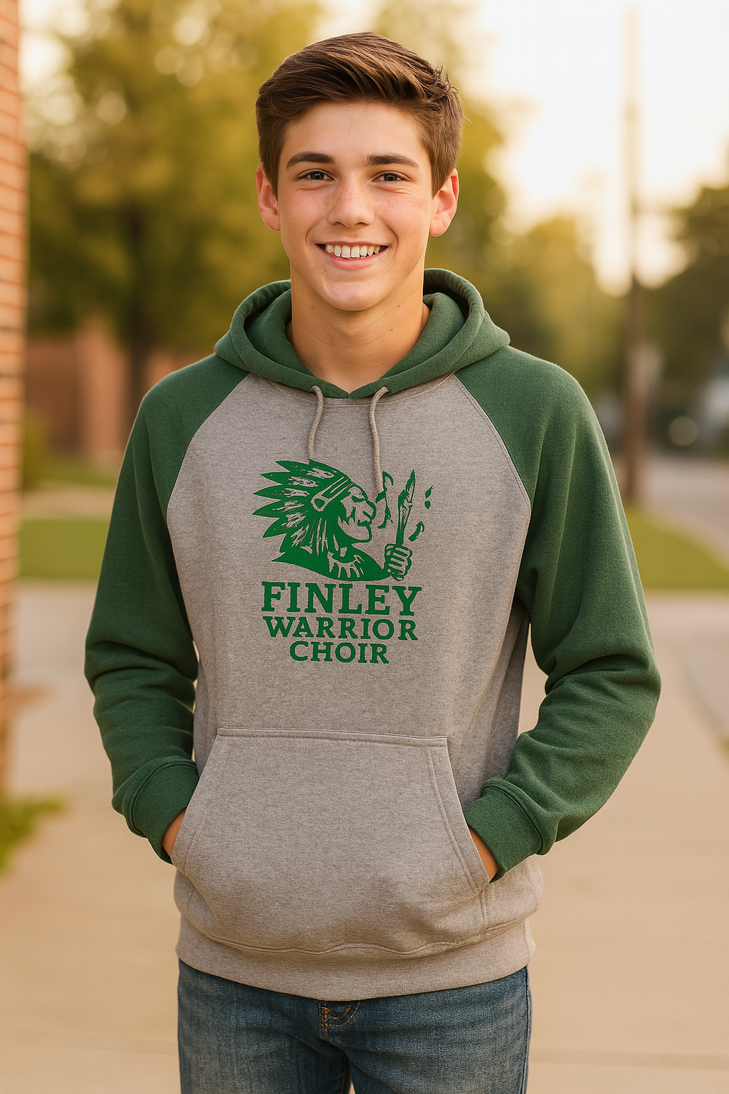 Finley Jr. High | Choir | 2025 Warriors Green/Grey Hoodie
